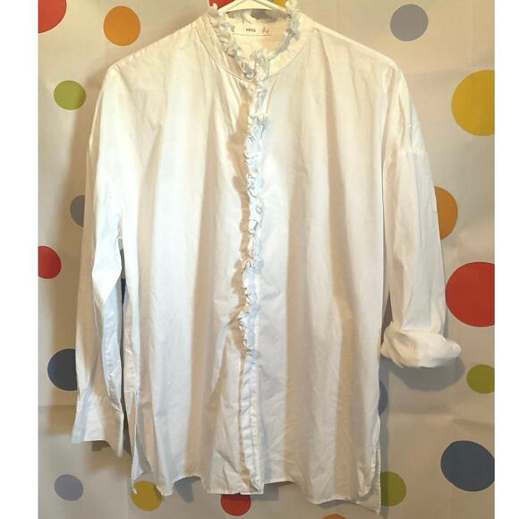MNG Size 4 White Ruffle Blouse Button Front - Picture 1 of 12